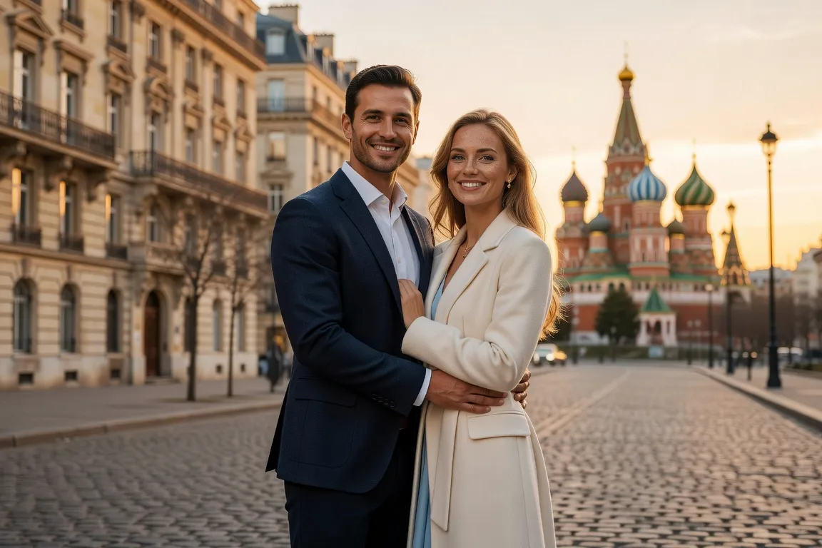 Couple franco-russe heureux, résultat d'une agence matrimoniale