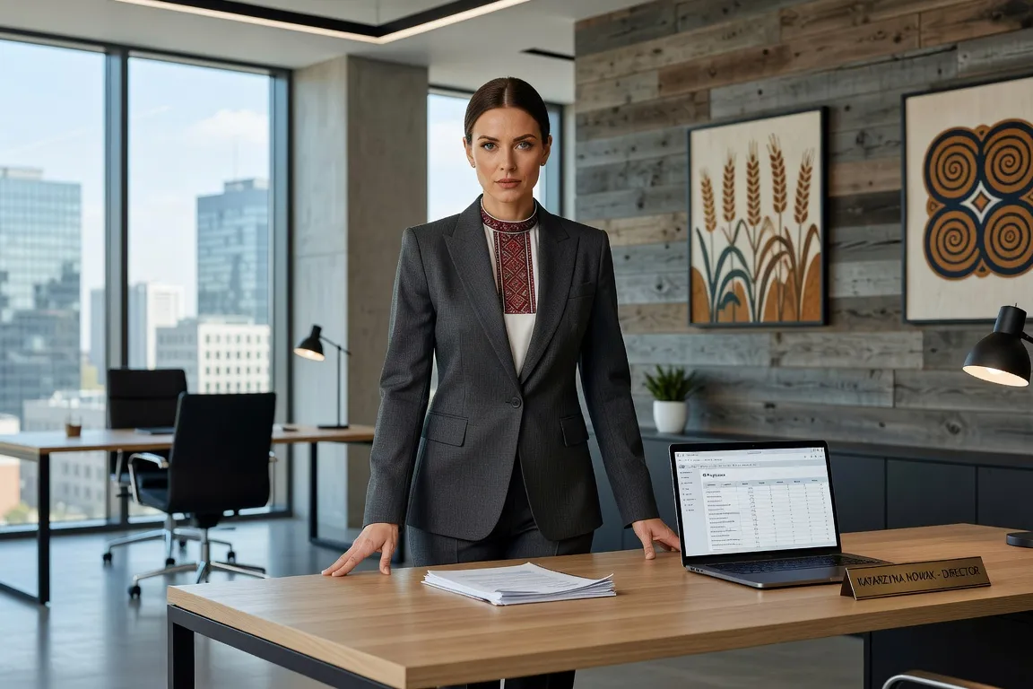 Femme slave moderne, bureau, style contemporain, paysage 3:2