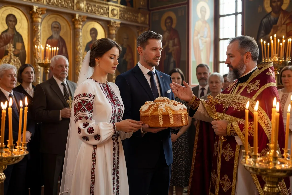 Cérémonie de mariage slave moderne avec elements traditionnels intégrés, couple franco-russe