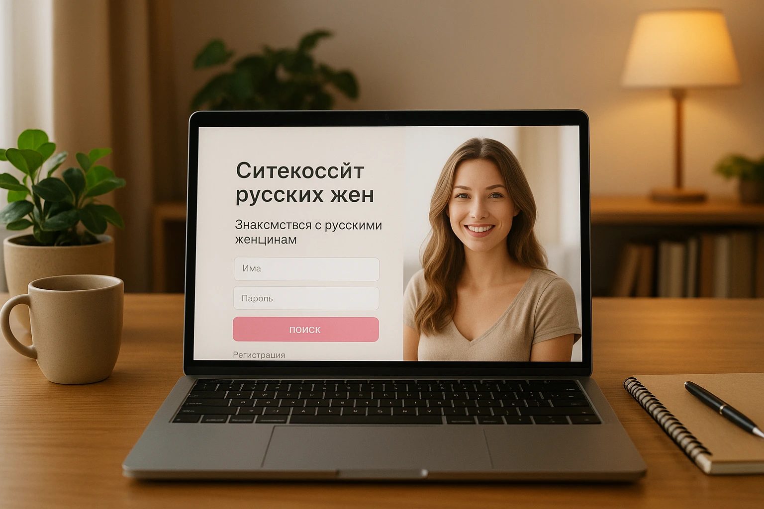 Interface francophone d'un site de rencontre russe sur ordinateur portable