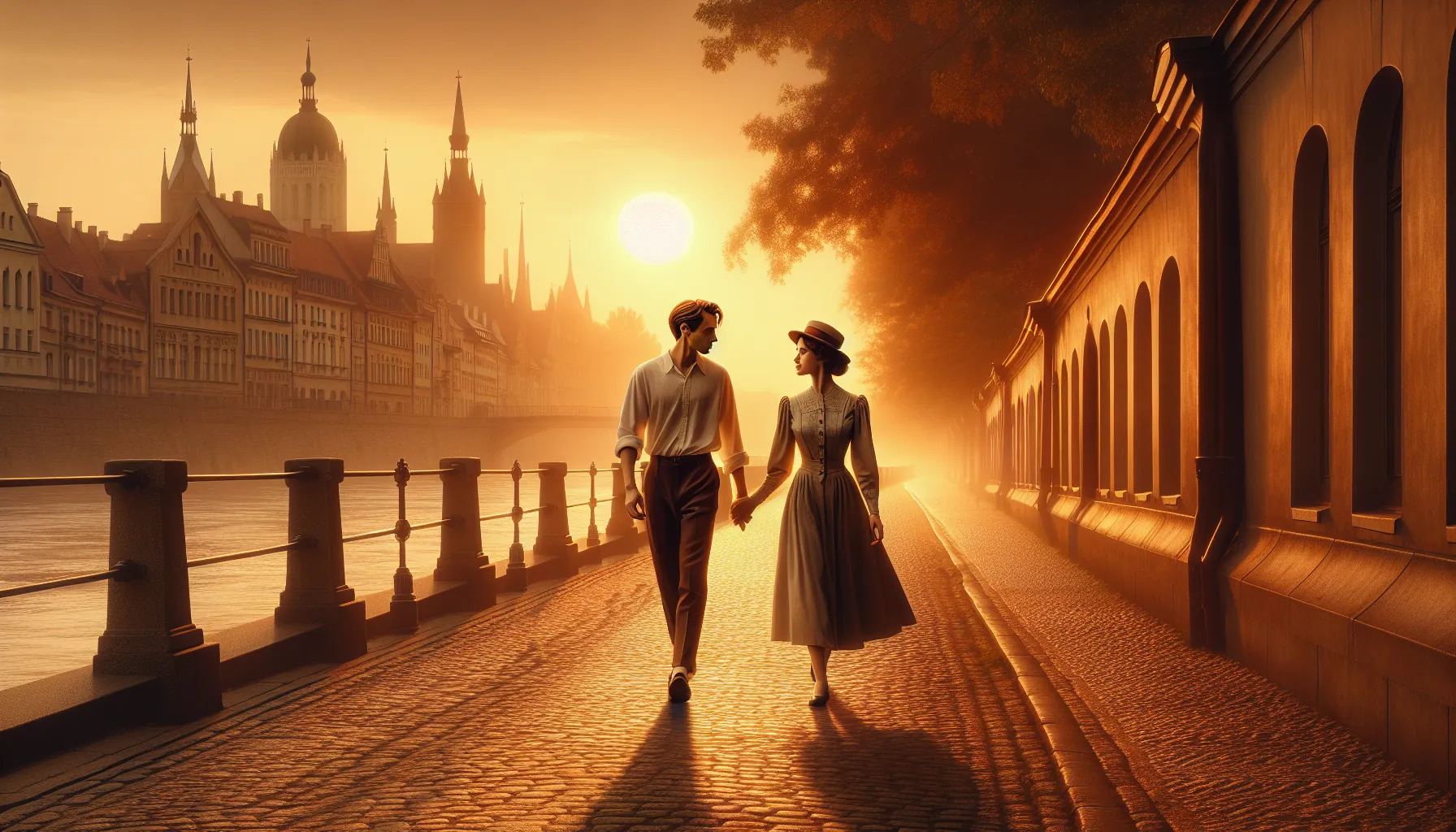 Couple franco-russe en promenade romantique - relation fidele et epanouie