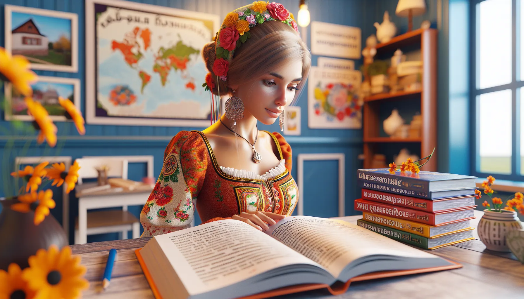 Femme russe apprenant le français en cours de langue pour s